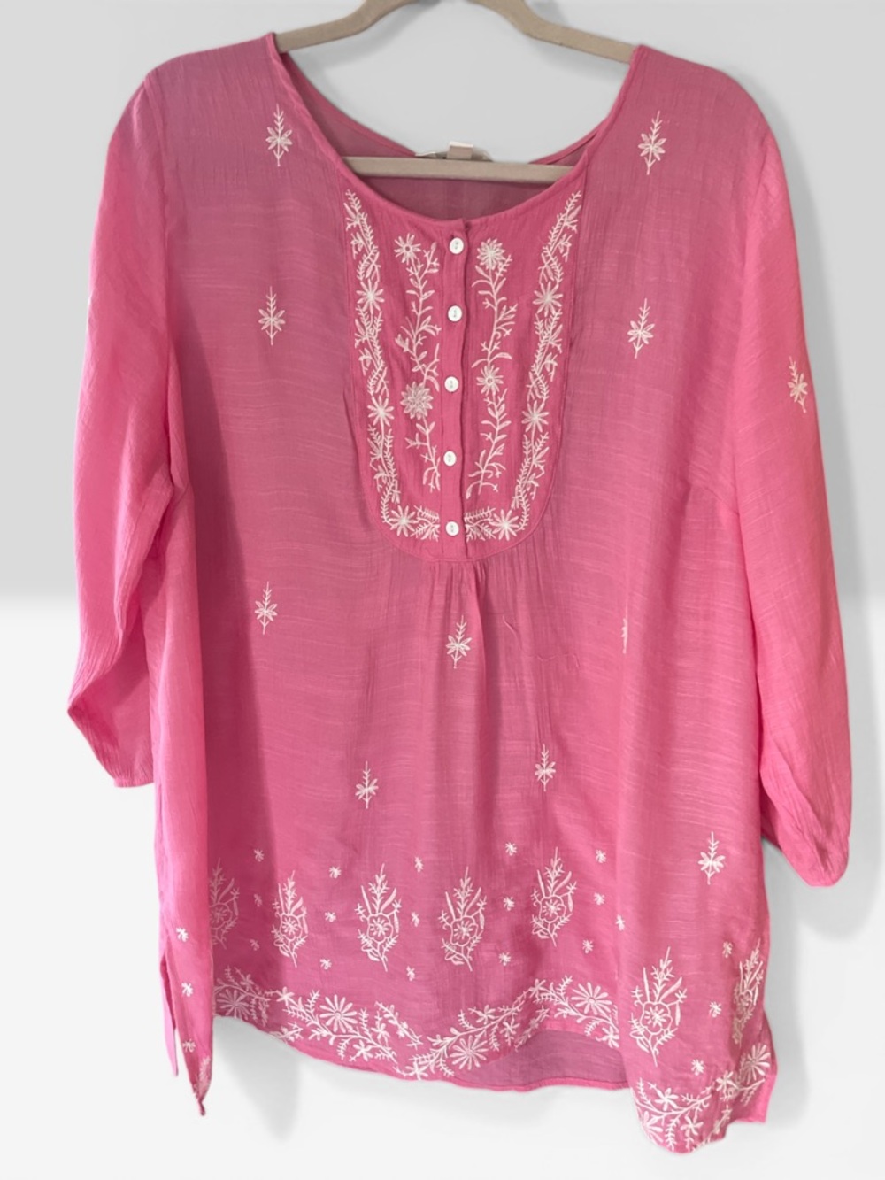 krazy kat Pink Embroidered Cotton Tunic Top
